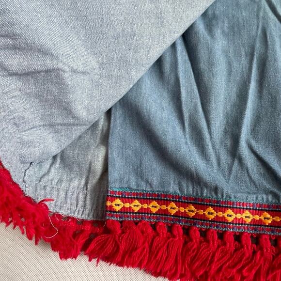 Vintage Rare Juli Original Designs Wrap Fringe Skirt Blue Red - Picture 4 of 7